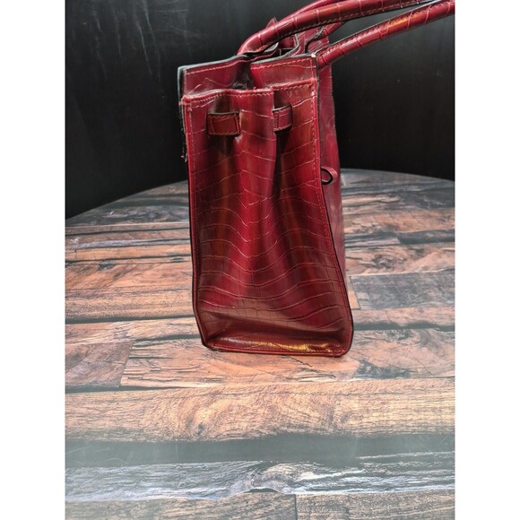 Bueno Burgundy Croc Embossed Faux Leather Large Weekender Tote Purse Attache VTG - Picture 7 of 16